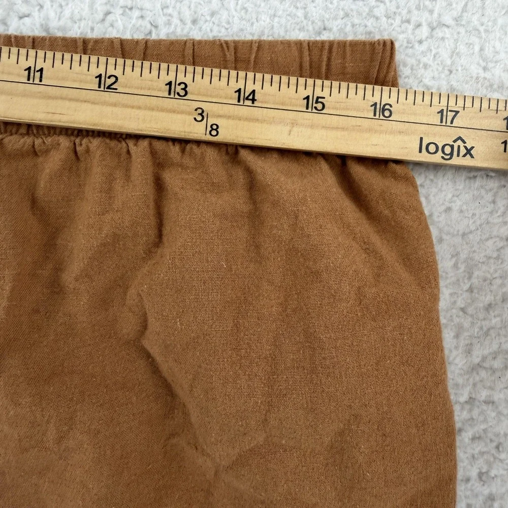 Felina Pants Womens M Brown Linen Cropped Wide Leg Elastic Waist Casual Pockets